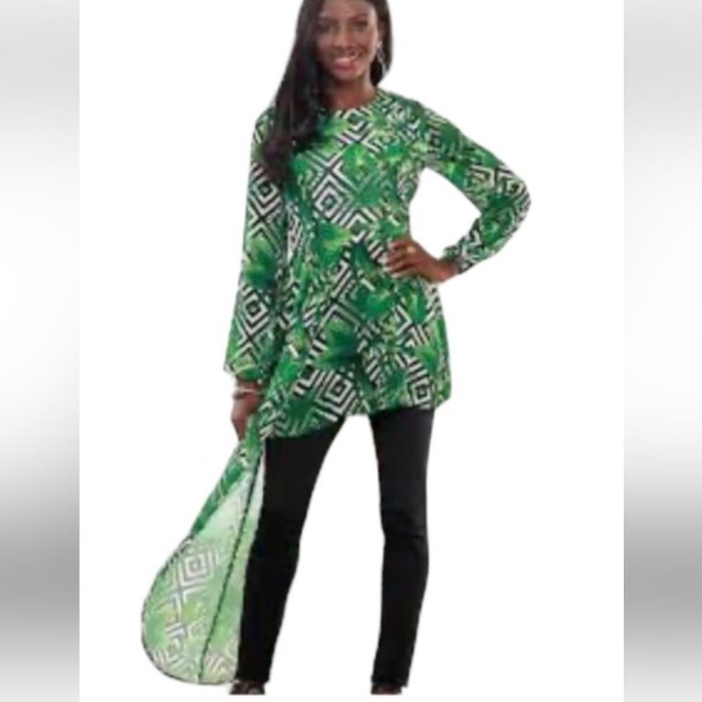 Ashro Abiola Draped Palm Print Tropical Hi Low top. Sz XL
